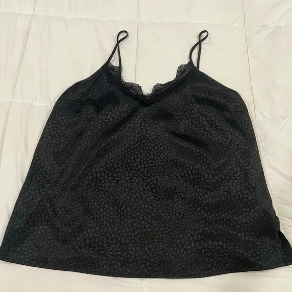 ANDREE BY UNIT Tops - Dressy tank camisole, black on black leopard print. Lace detail at bust. Sz L